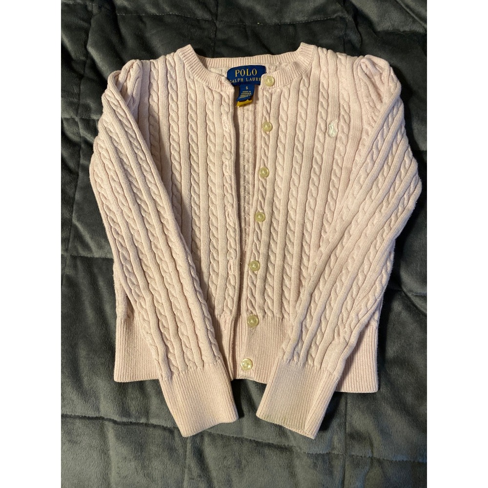 Polo Ralph Lauren Girls Light Pink Cable Knit Cotton Cardigan Sweater 6 0531